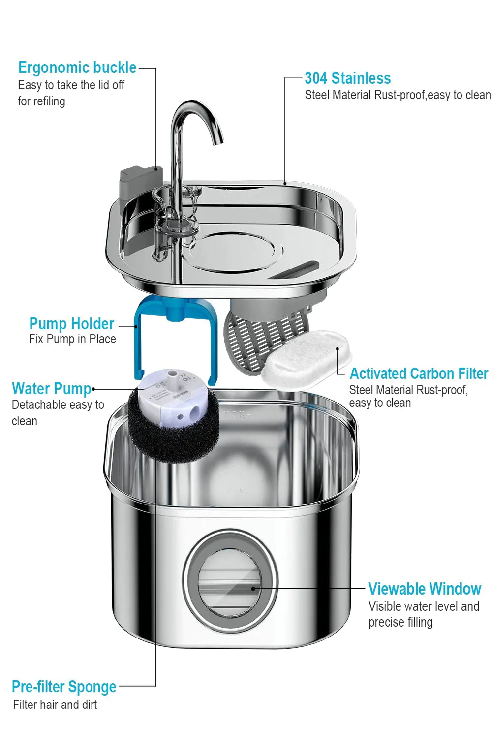 3.2L Stainless Steel Pets Water Dispenser