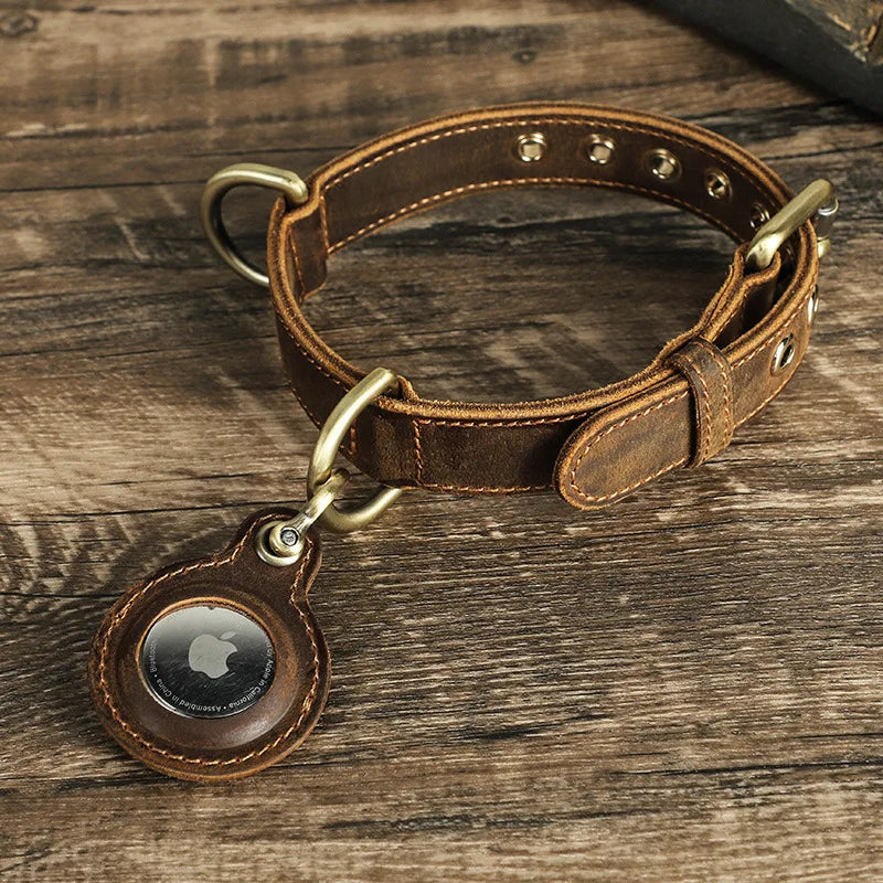 Genuine Leather Dog AirTag Collar