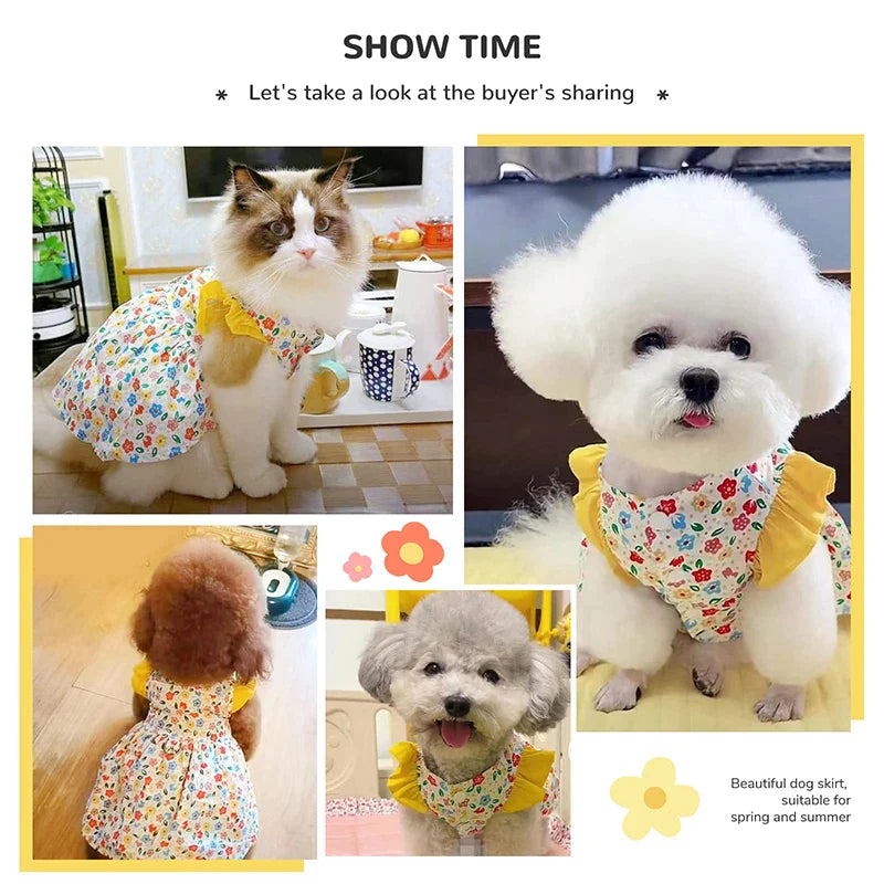 Cute Floral Dog Dress With D Ring