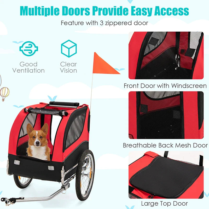 Foldable 3 Entrances Dog Bike Trailer