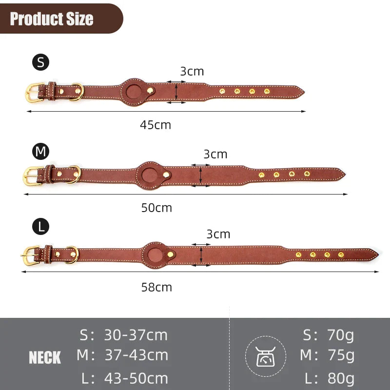 Luxury Genuine Leather Pet AirTag Collar