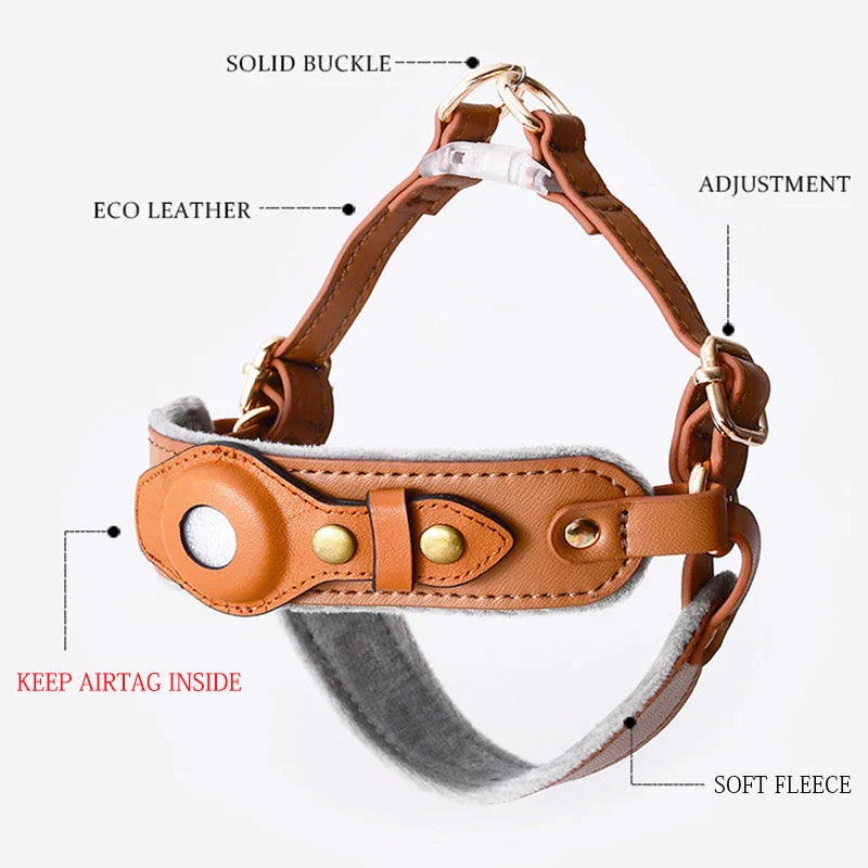 Leather Dog Chest Strap AirTag Harness