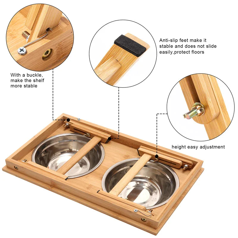 Anti-skidding Bamboo Raised Double Dog Bowls