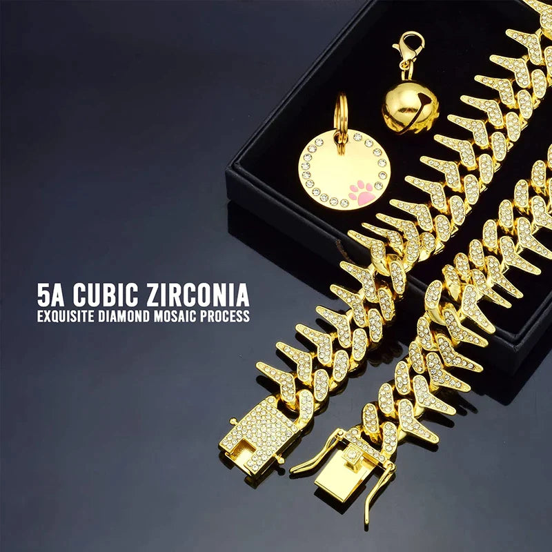 Bling CZ Diamond Gold Dog Collar