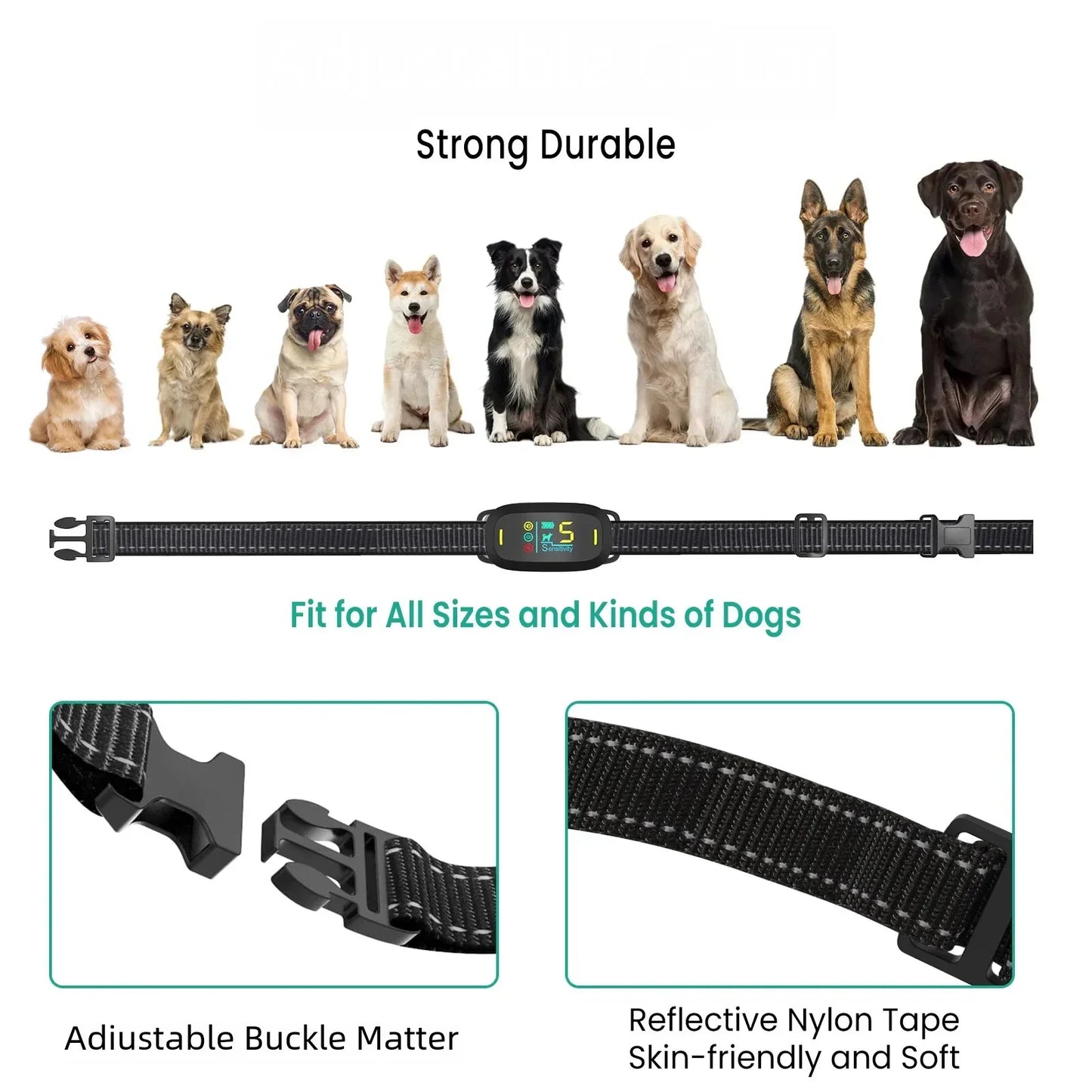 Reflective Nylon Strap Anti Bark Dog Collar