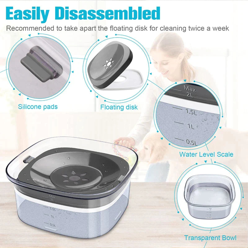 2L Visible Level Slow Drinking Dog Bowl