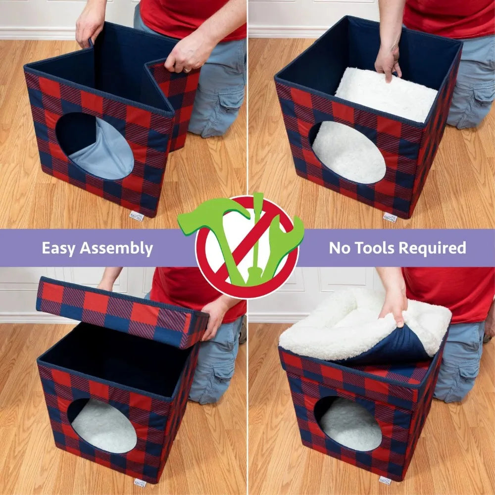 Holiday Plaid Folding Cat Bed