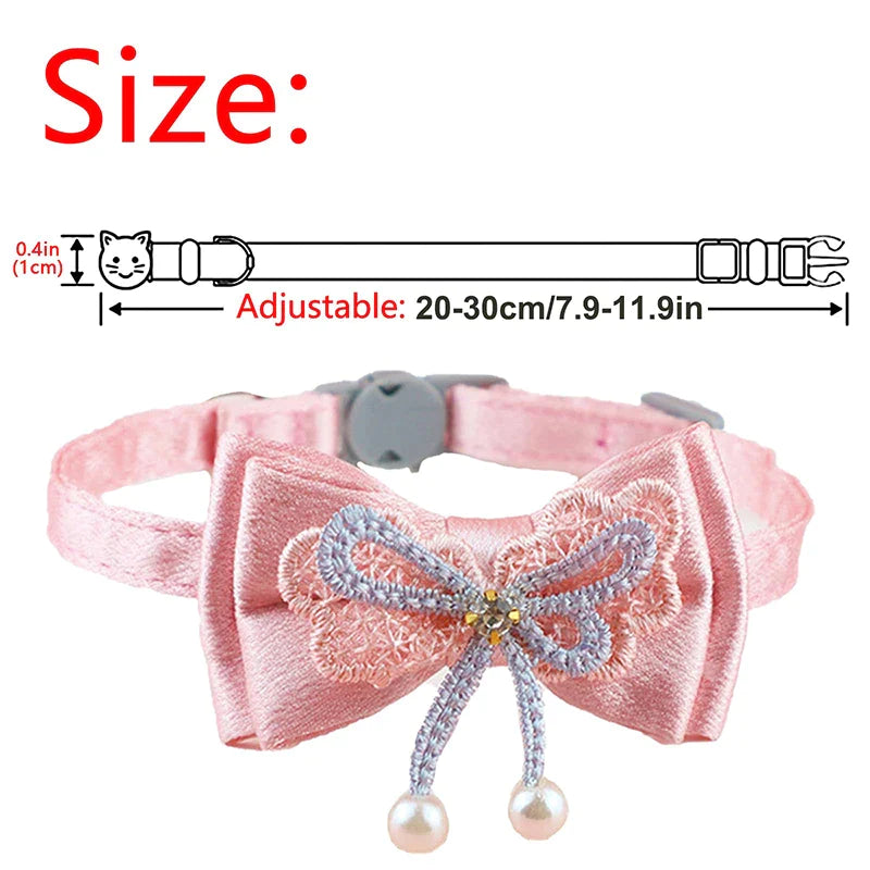 Cute Girl Cat Collar With Bowtie