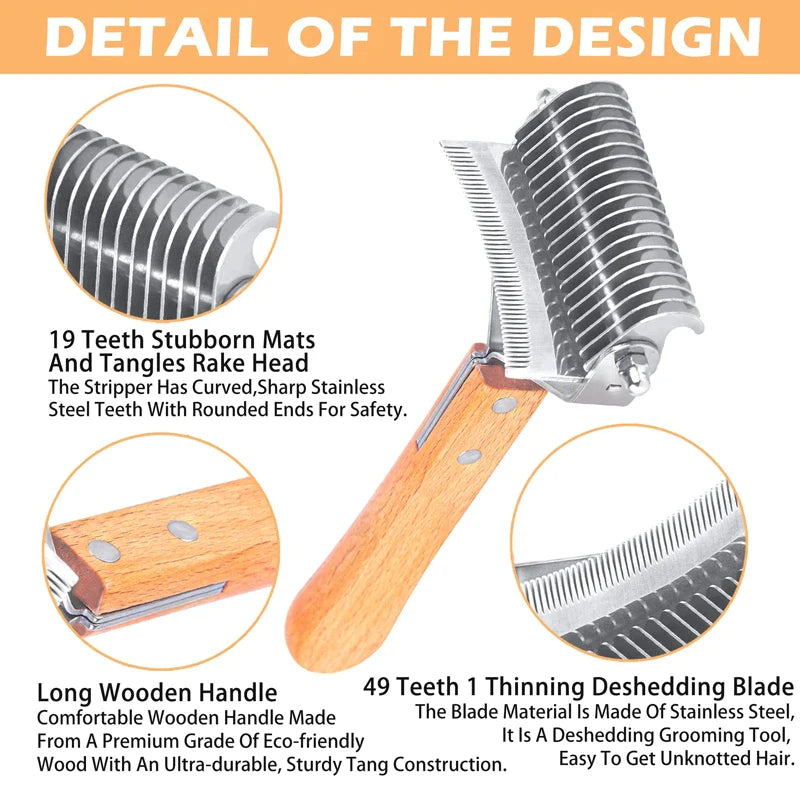 Professional 3-in-1 Deshedding Dog Rake Brush