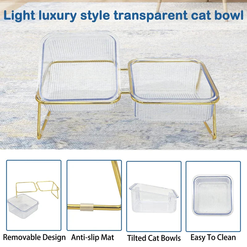 Transparent Elevated Double Pet Bowls