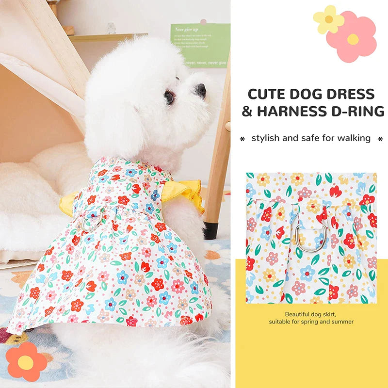 Cute Floral Dog Dress With D Ring