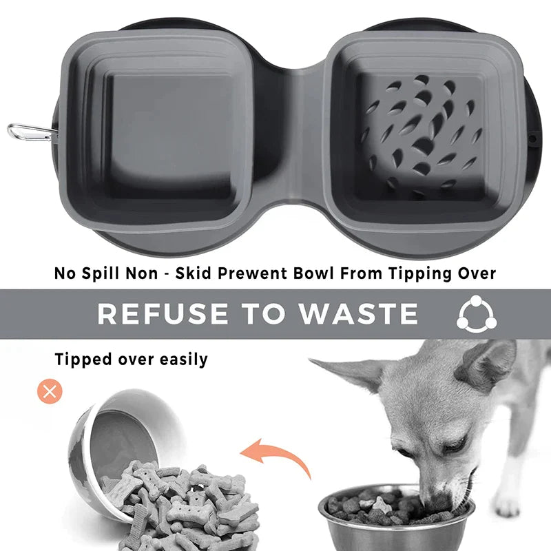 No-Spill Portable Double Dog Bowl