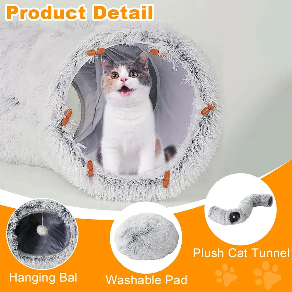 3 Ways Foldable Plush Cat Tunnel