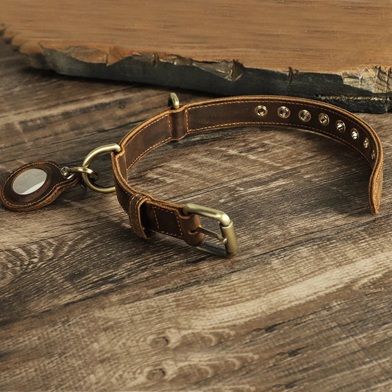 Genuine Leather Dog AirTag Collar