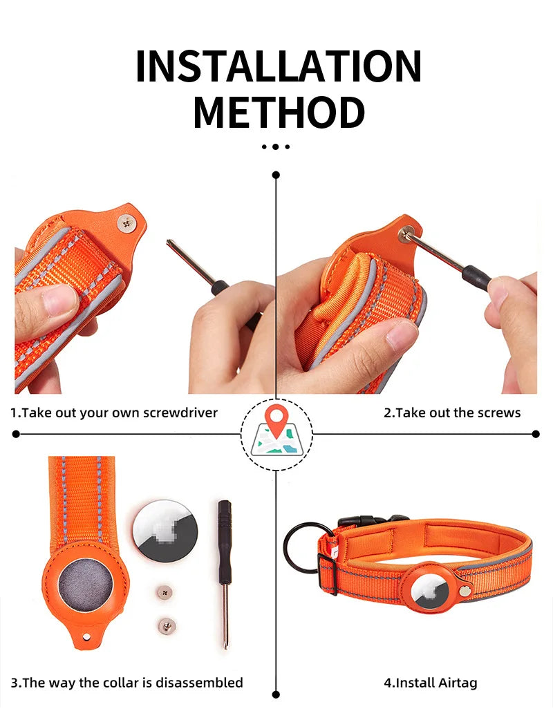 Reflective Heavy Duty AirTag Dog Collar