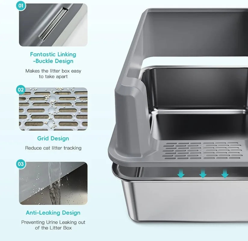 Large Stainless Steel Cat Litter Box