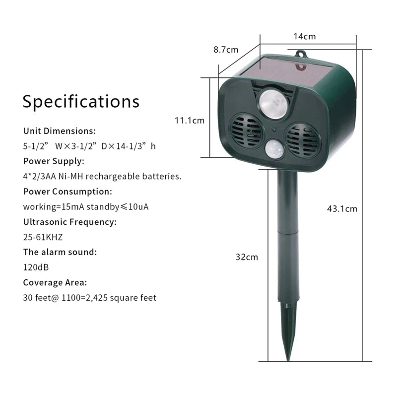 Ultrasonic Solar Outdoor Animal Repeller