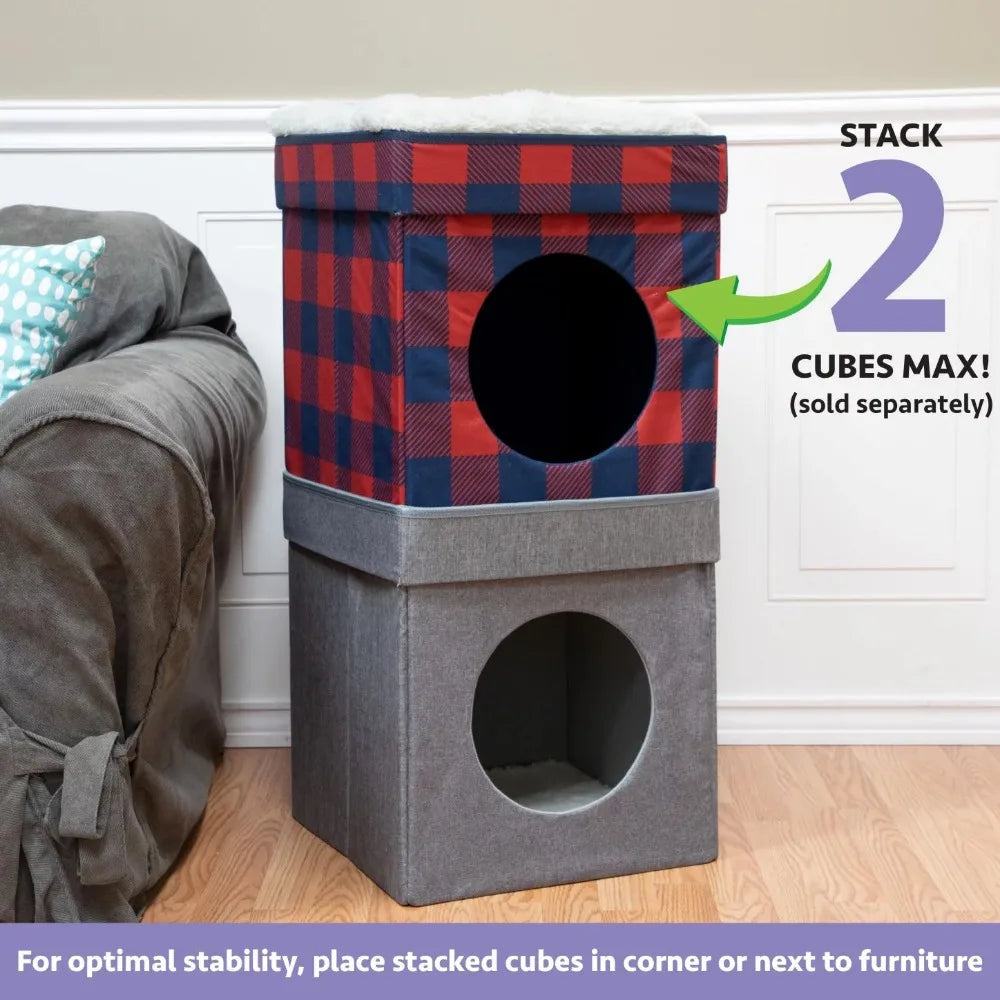 Holiday Plaid Folding Cat Bed