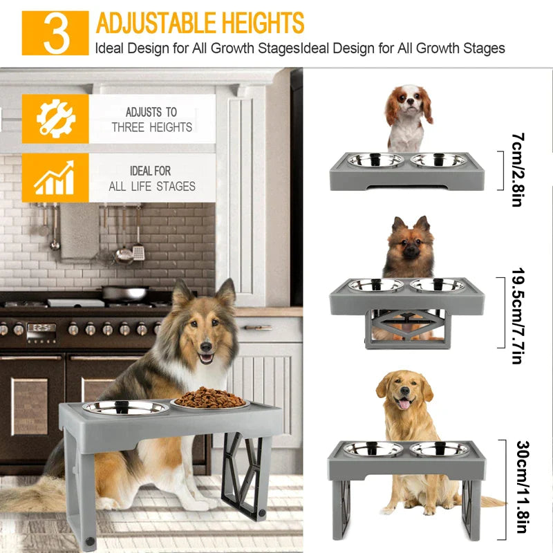 3 Heights Stainless Steel Raised Pet Feeders