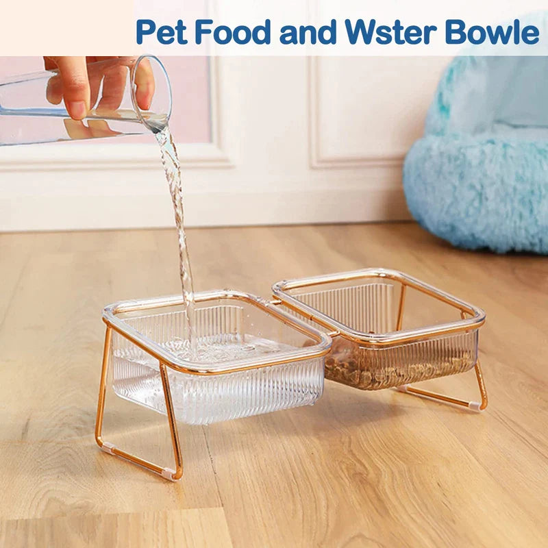 Transparent Elevated Double Pet Bowls
