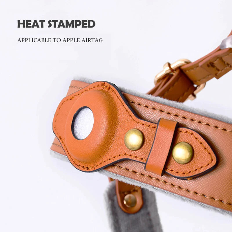 Leather Dog Chest Strap AirTag Harness