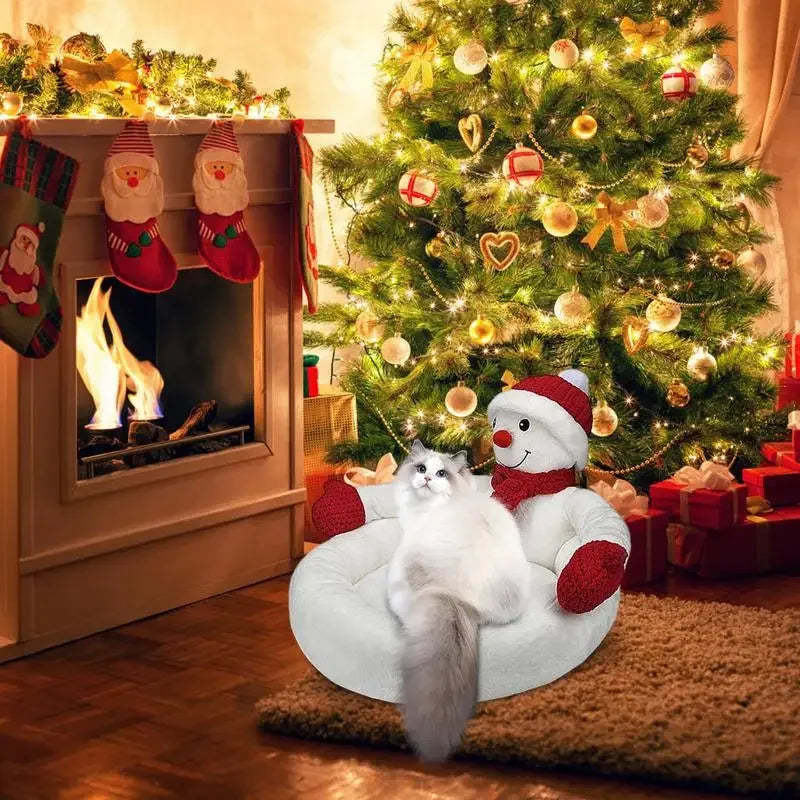 Christmas Snowman Soft Plush Pet Bed