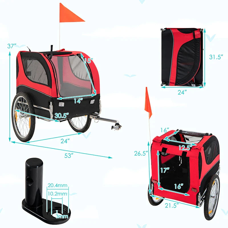 Foldable 3 Entrances Dog Bike Trailer