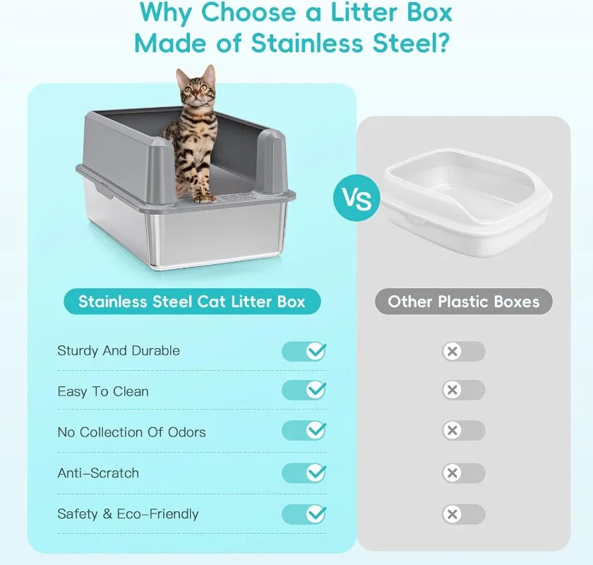 Large Stainless Steel Cat Litter Box