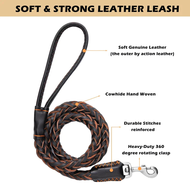 Braided Strong Leather Dog Leash