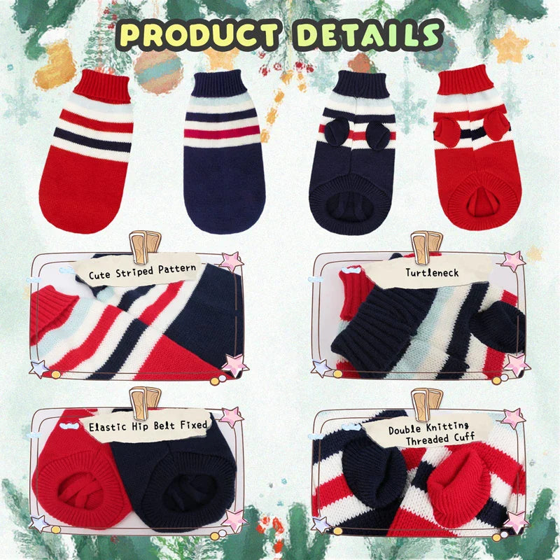 Turtleneck Striped Dog Sweaters