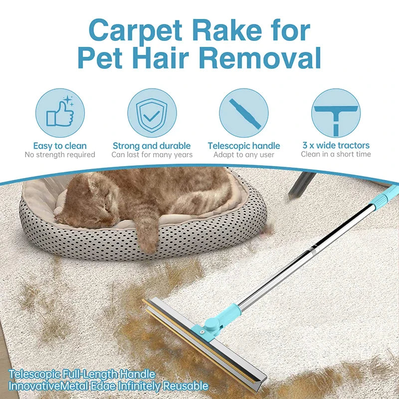 Telescopic Metal Edge Pet Hair Removal Rake