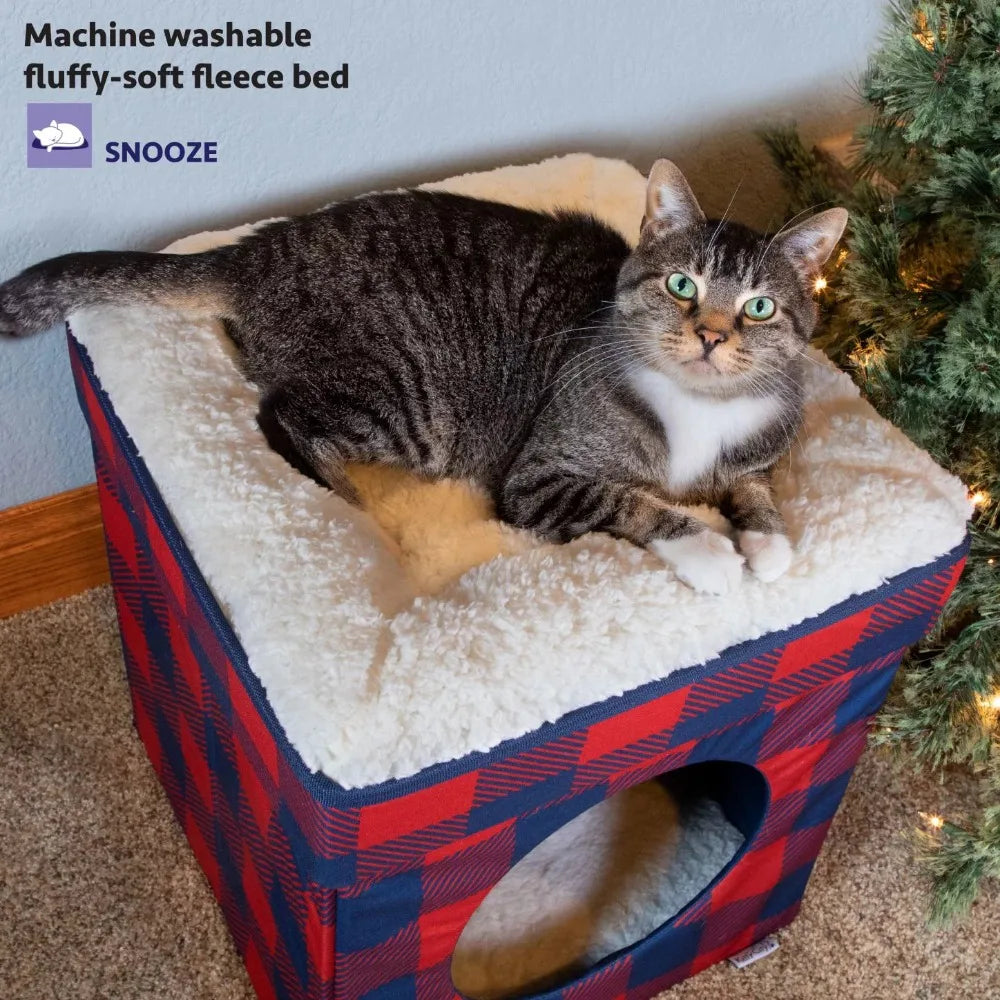 Holiday Plaid Folding Cat Bed