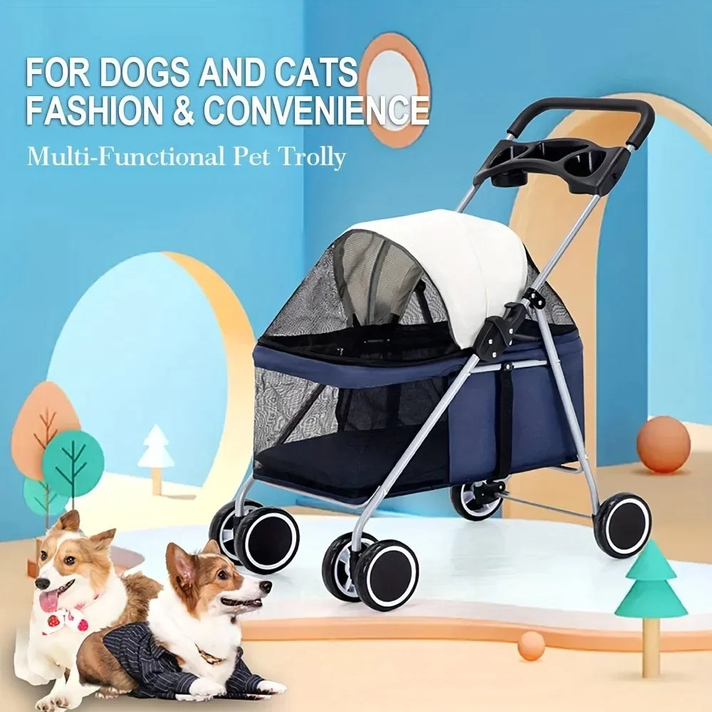 Outdoor Pet Stroller With Cup Holder