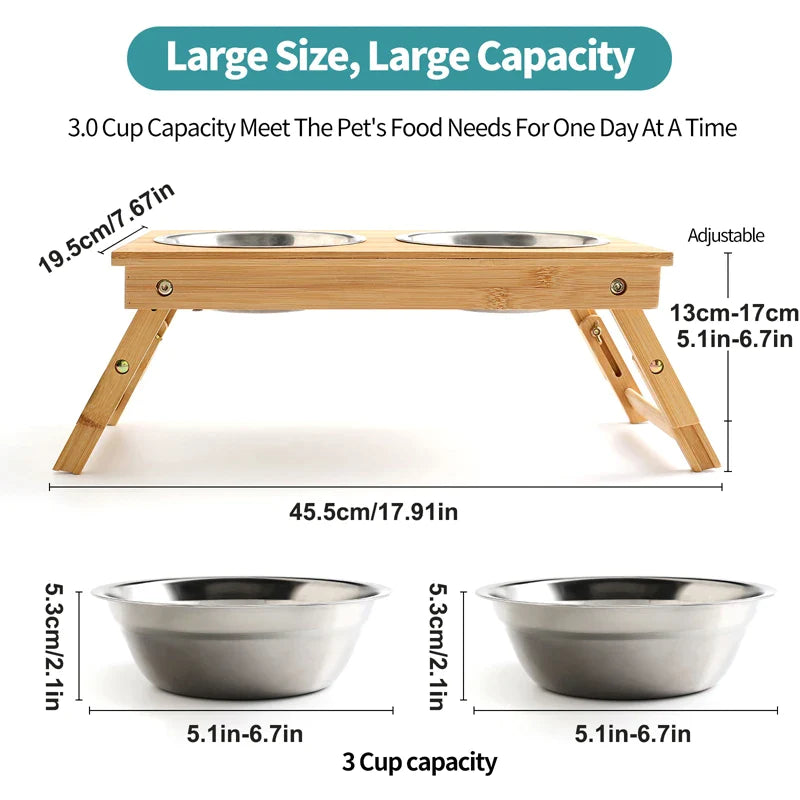 Anti-skidding Bamboo Raised Double Dog Bowls