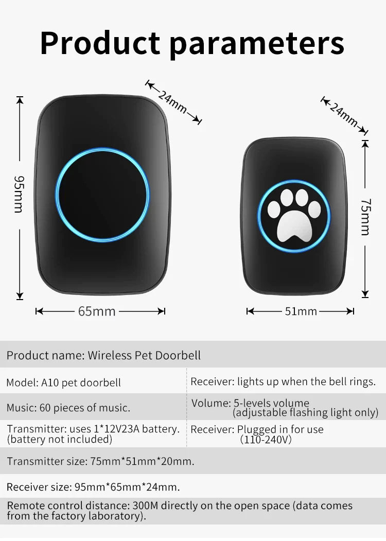 300m Remote Control Dog Smart Doorbell