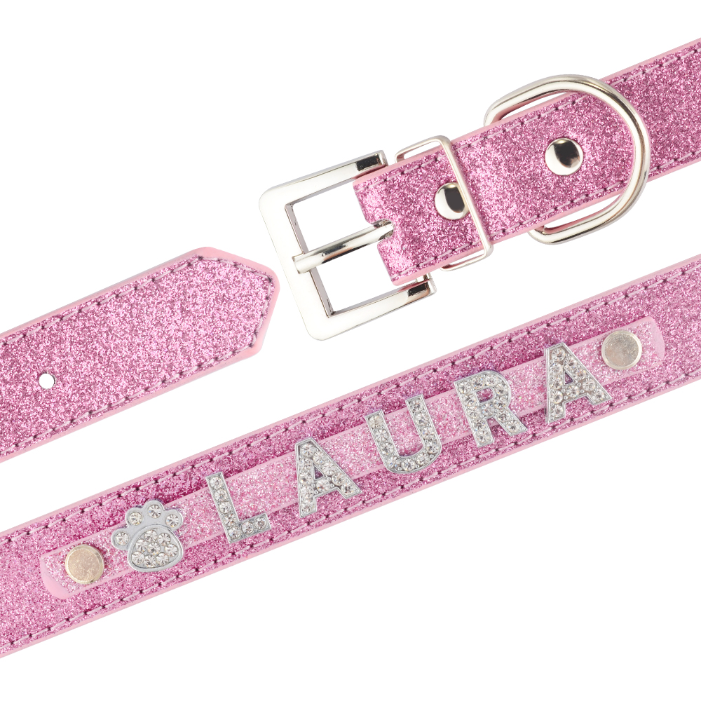 Leather Rhinestone Personalized Dog Collar