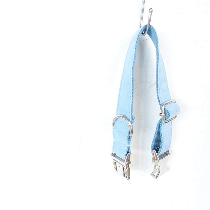 SKY BLUE Suede Fabric Dog Collar