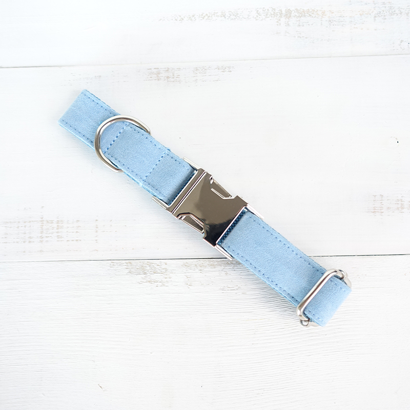 SKY BLUE Suede Fabric Dog Collar