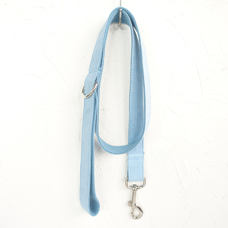 SKY BLUE Suede Fabric Dog Collar