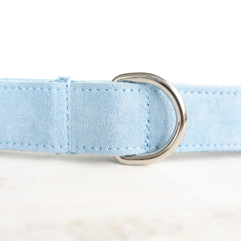 SKY BLUE Suede Fabric Dog Collar