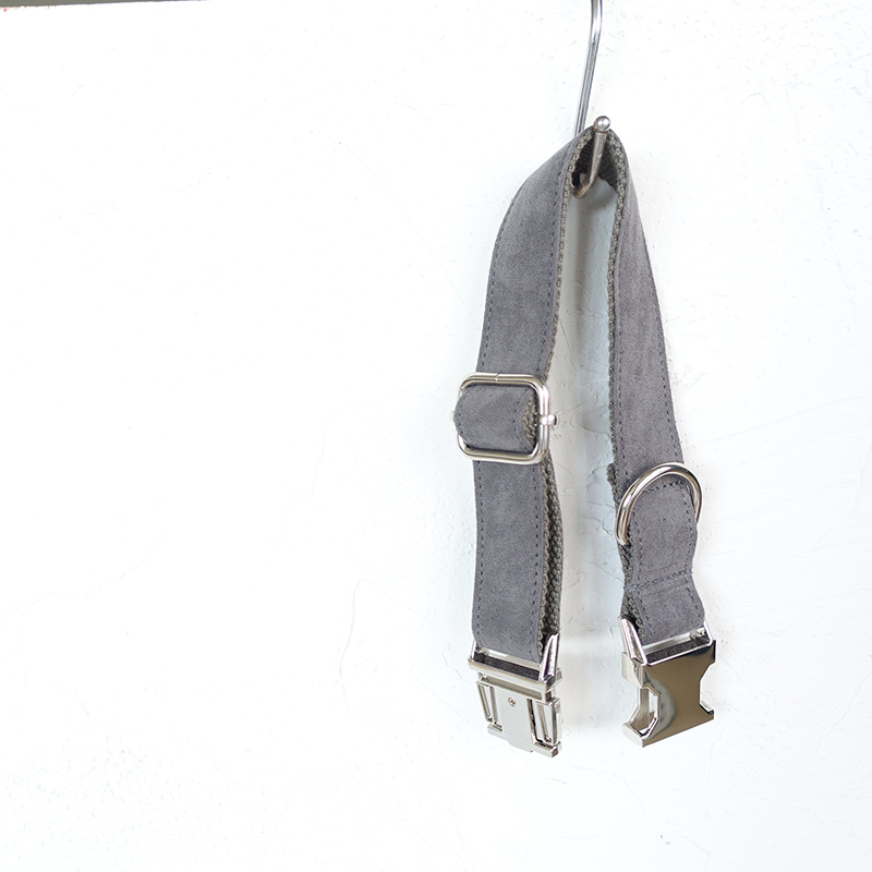SOFT GREY Suede Fabric Dog Collar