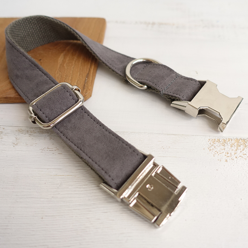 SOFT GREY Suede Fabric Dog Collar