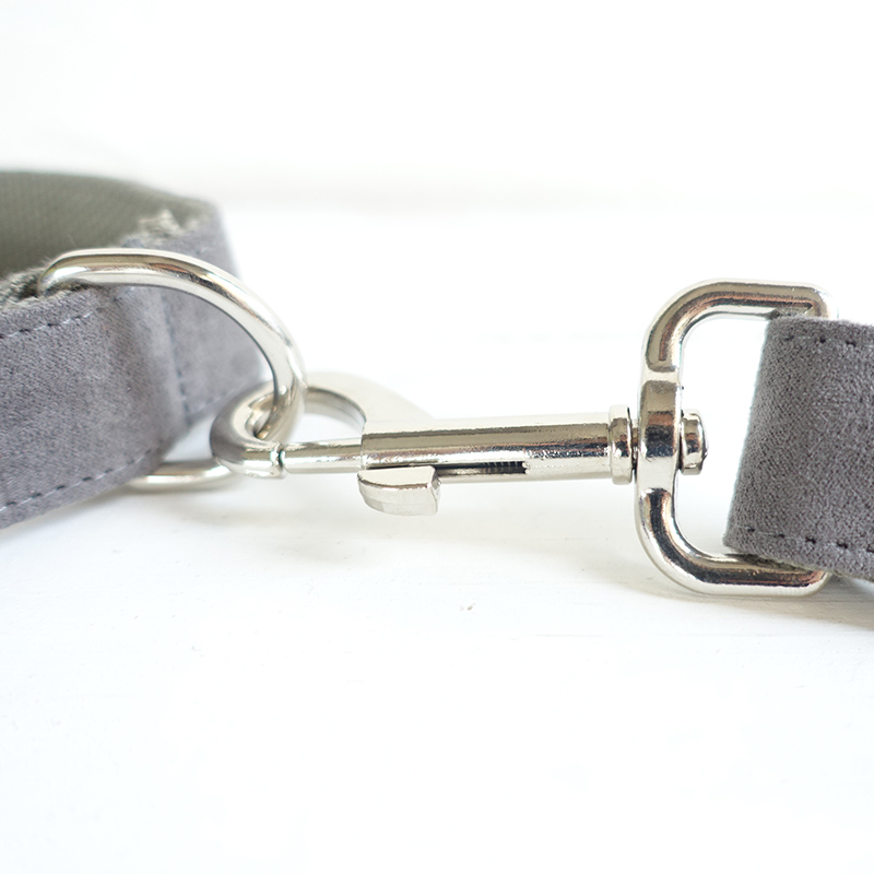 SOFT GREY Suede Fabric Dog Collar