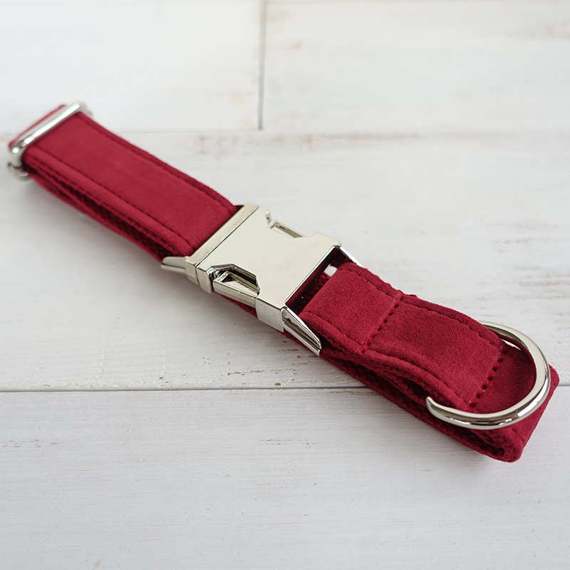 SOFT RED Suede Fabric Dog Collar