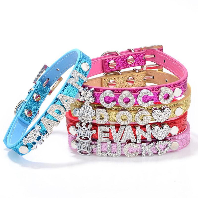 Leather Rhinestone Personalized Dog Collar