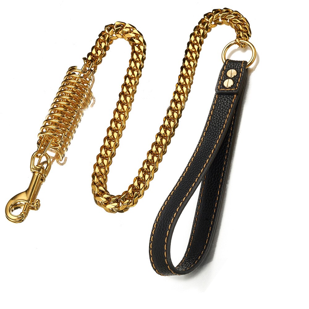 Genuine Leather Gold Metal Dog Leash