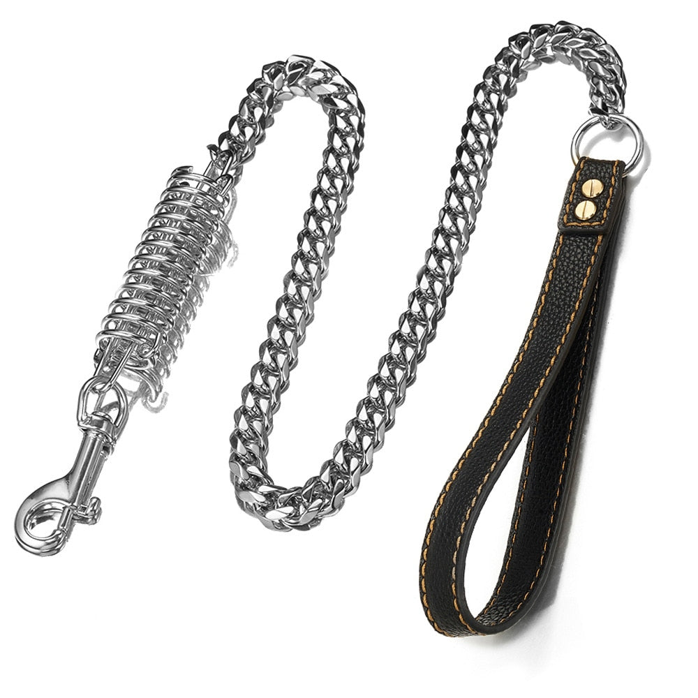 Genuine Leather Gold Metal Dog Leash