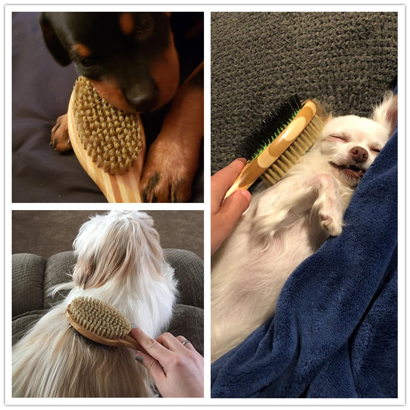 Professional Double Sided Pin Bristle Bamboo Dog Brush