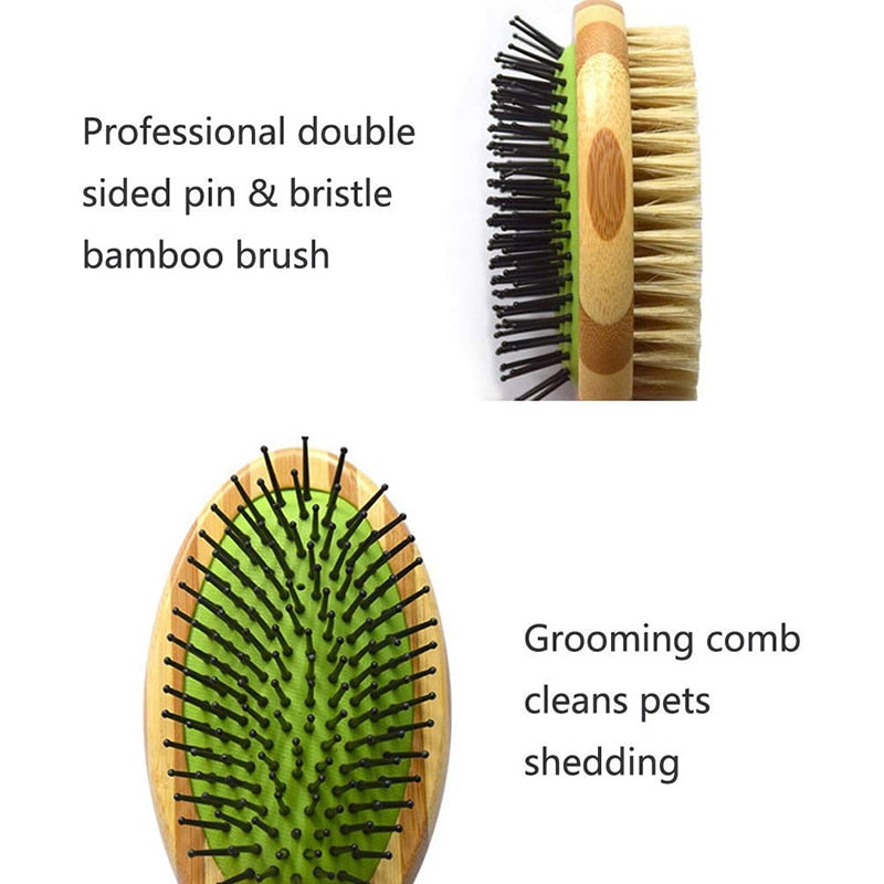 Professional Double Sided Pin Bristle Bamboo Dog Brush