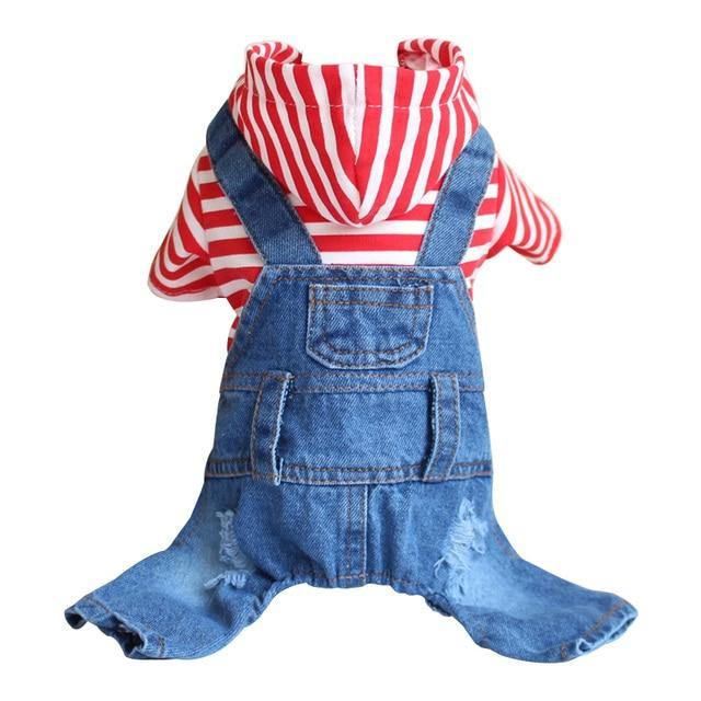 Fashion Striped Denim Dog Jumpsuit - Bark ‘n’ Paws